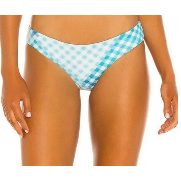 L*Space Sandy Bikini Bottom Full Size Medium In Blue Plaid - Picture 1 of 3